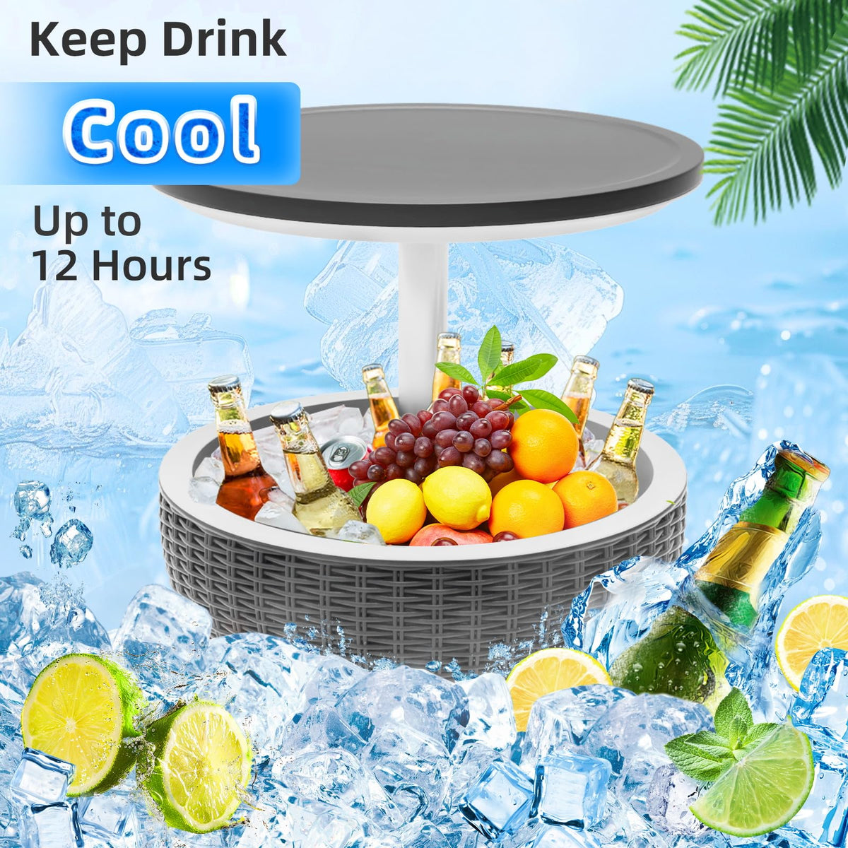 SHAREWIN Portable Outdoor Cooler Table, 8 Gallon Ice Cooler with Drainage Plug, Lift Top Lid 3-in-1 Rattan Style Patio Bar Side Table – Perfect for Parties