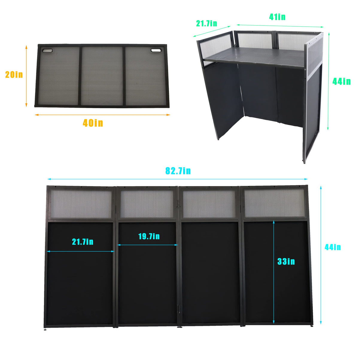 Sardoxx Portable DJ Booth DJ Facade DJ Table Station Two-position Height Adjustable Tabletop DJ Table Stand DJ Event Booth w/Travel Bag Black&White Scrims For Gig, Party, Show
