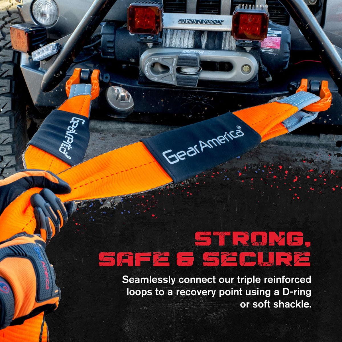 GearAmerica Off Road Recovery Kit, 9 Ton, Includes Tow Strap, Tree Saver, Snatch Block Pulley, D-Ring Shackles, Winch Line Dampener Bag, Gloves - Off Road Recovery Gear, 4x4, Orange