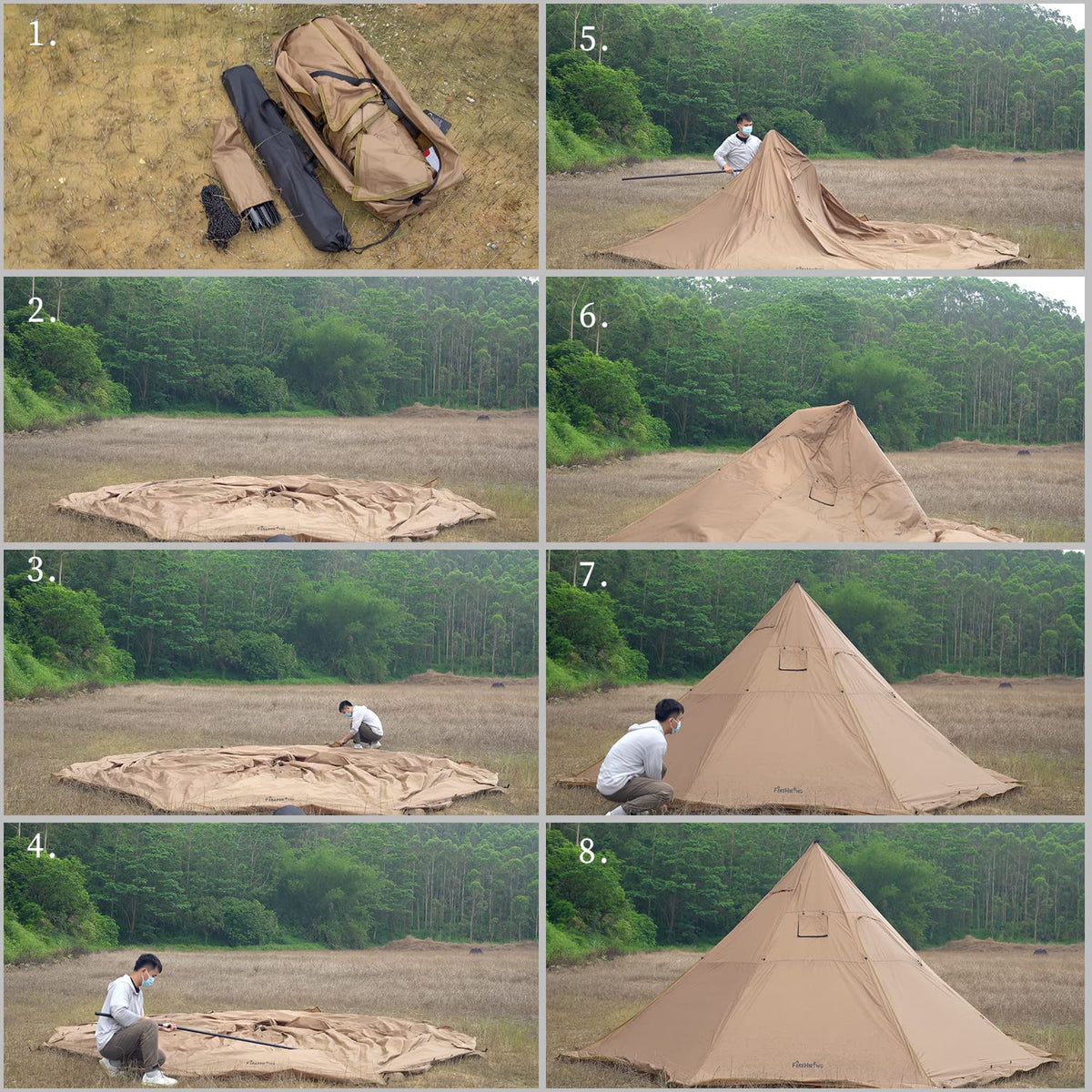 FireHiking Camping Hot Tent 4-8 Person Tipi Tent with Stove Jack for Bushcraft, Cooking and Heating