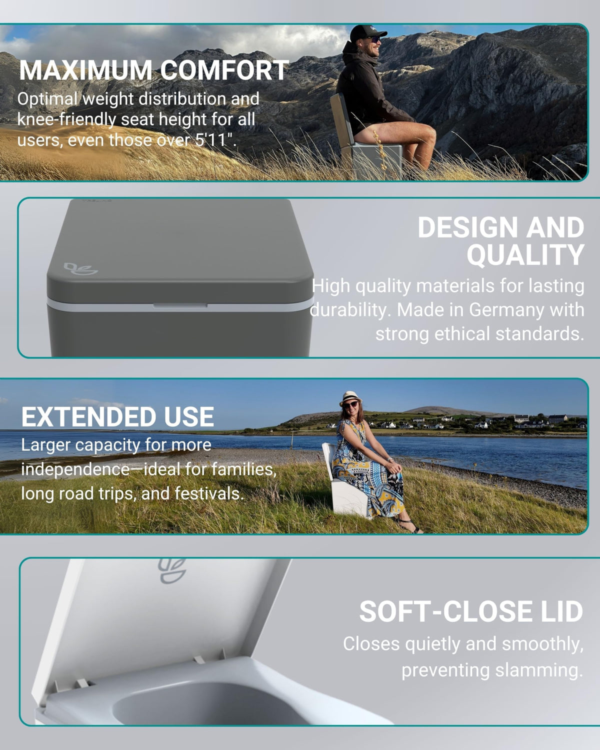TRELINO Composting Toilet Evo L White, Portable Toilet for Camping & Outdoor, Odorless, 2X 2.6 gal Capacity, 13 x 15.4 x 16.9 inches