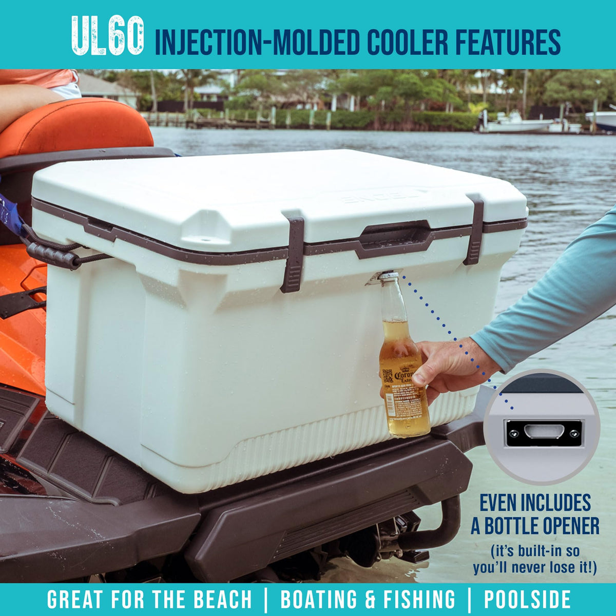 ENGEL 60 QT Ultra-Light Injection Molded Cooler - Ice Chest Keeps Ice up to 7 Days - Large Cooler Includes Wire Basket, Divider and Built-in Bottle Opener - Gray with Dark Grey Interior (Haze Grey)