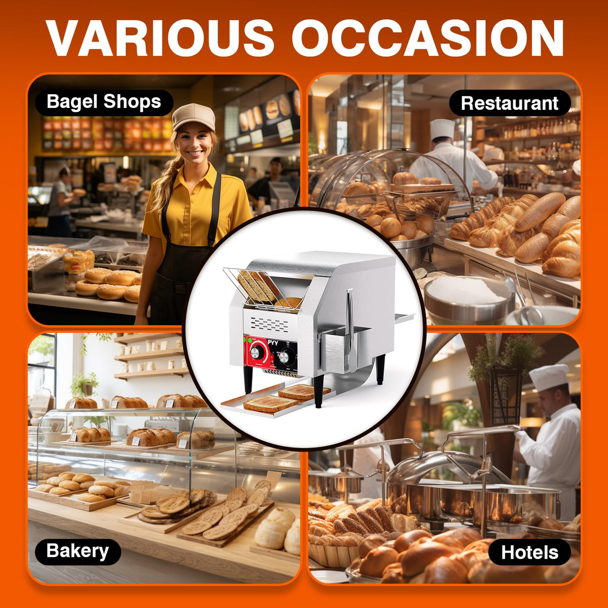 PYY Commercial Conveyor Toaster 150pcs/h - Electric Conveyor Belt Toaster for Toast, Bun, Bagel, Bread, Heavy Duty Stainless Steel Toaster Oven for Restaurant, Bakery, Buffet Use