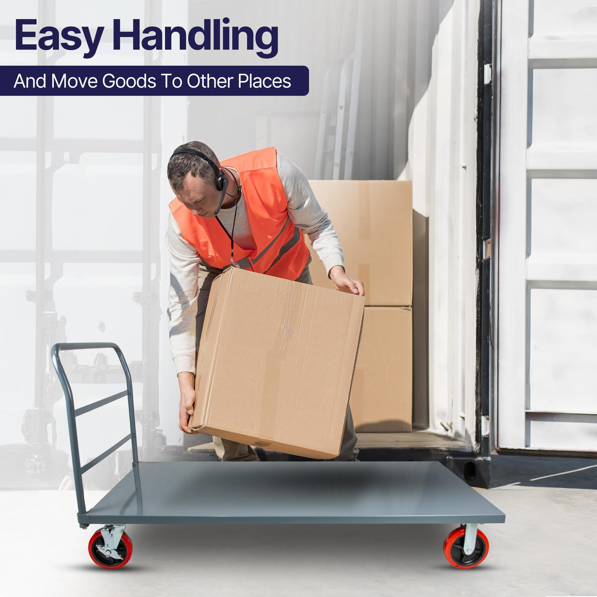 5Seconds Flatbed Platform Cart Industrial Dolly 3300LB Heavy Duty 72” x 36” Hand Push Truck, Super Heavy Duty Flatbed with 8'' Swivel Locking Wheels for Commercial Moving