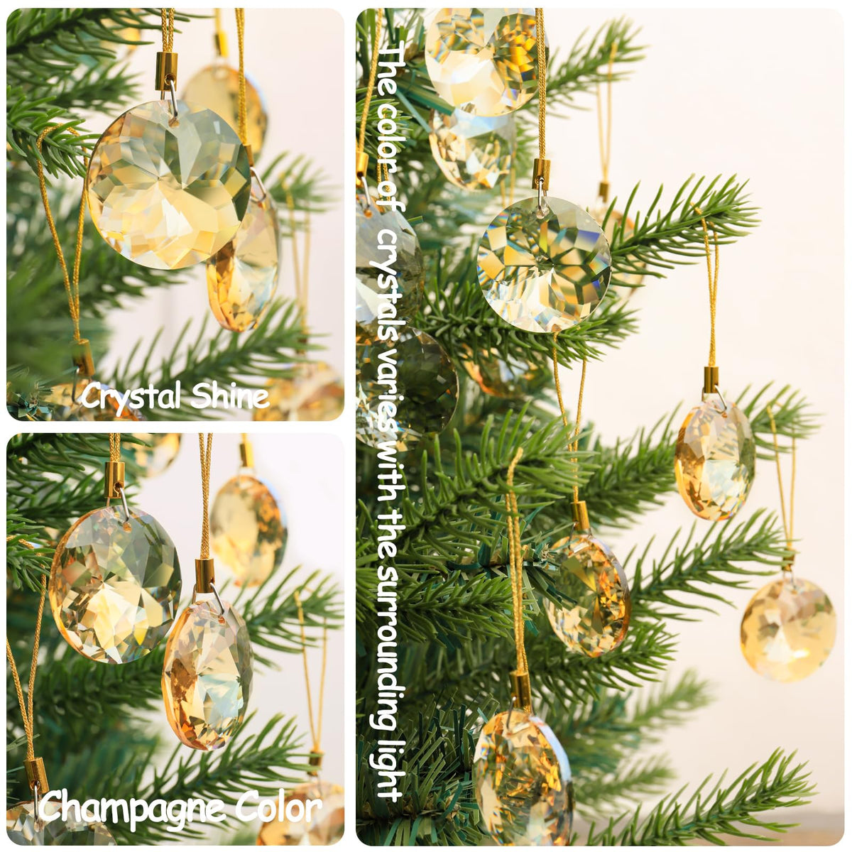 LUMITI 12 Pcs Crystal Glass Christmas Balls Ornaments, 1.18″ Mini Round Prism Flower Xmas Tree Decorations, Hanging Ornament for Wedding Party Home Decor (Gold)