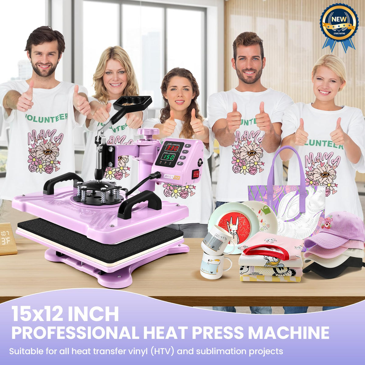 AKEYDIY Heat Press, 8 in 1 Tshirt Press Machine 15"x12" 360° Swing Away Digital Industrial Heat Transfer Machine, Multifunctional Sublimation Heat Press Machine for T Shirts/Mug/Cap/Plate/DIY