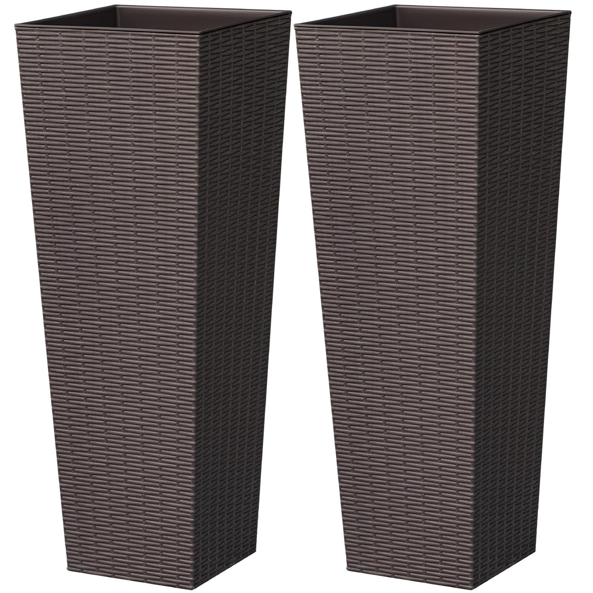 Acurax 32 Inch Tall Plastic Planters(Set of 2), Detachable Inner Pot & Drainage Holes, Outdoor Decorative Flower Pots for Large Plants, Trees, Patio, and Garden, Brown