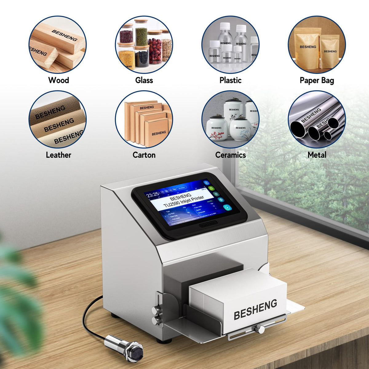BESHENG Inkjet Coding Machine with 5 Inch Touch Screen Inkjet Coder with 42ml Original Quick-Drying Ink Cartridge Intelligence Batch Printer for Date/Time/Barcode/QR Code/Batch Number/Label/Picture