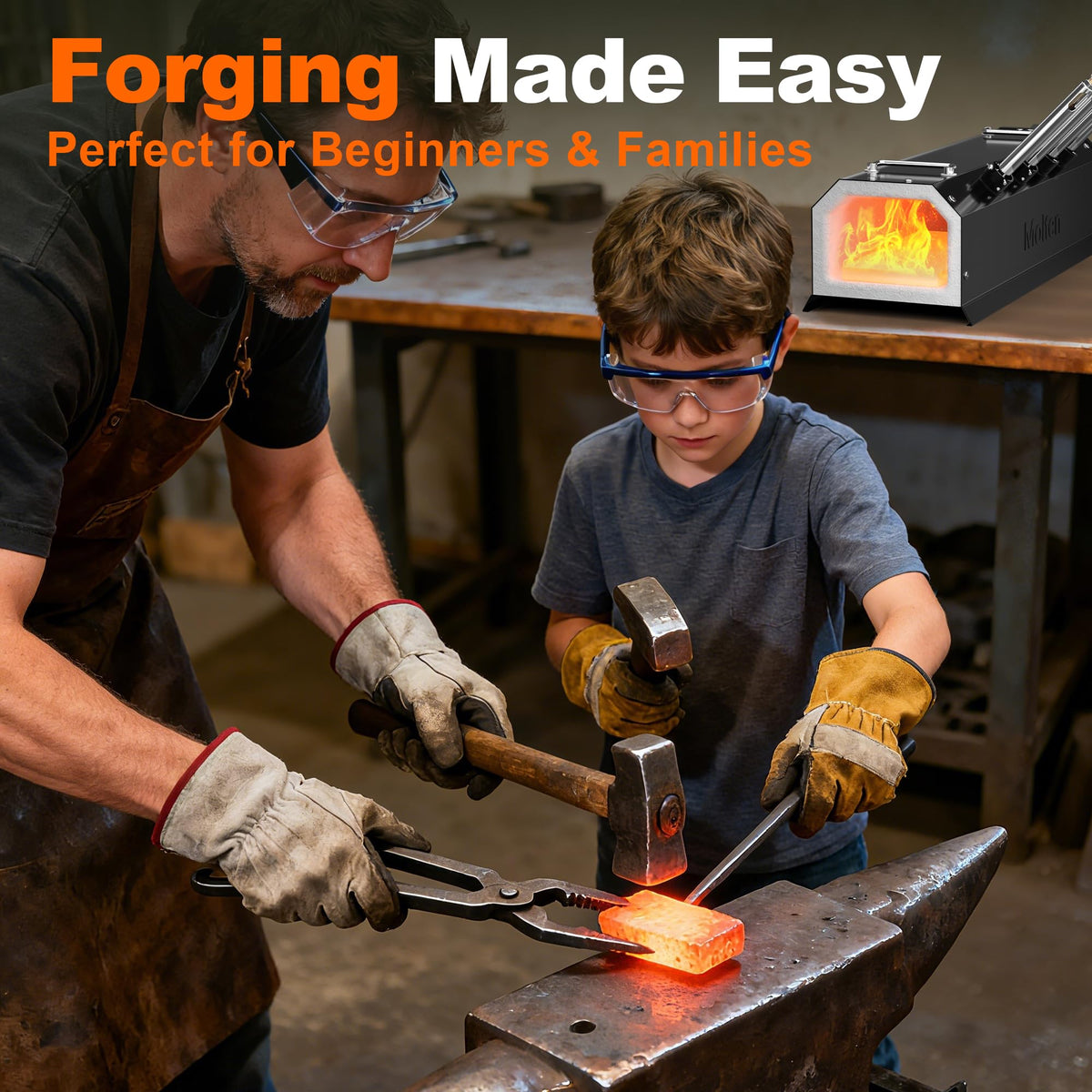 MMasters 4 Burner Propane Forge 2600°F Gas Forge for Blacksmithing, Knife Making, and Metalworking – Heavy-Duty Set with Forging Equipment and Metalworking Tools