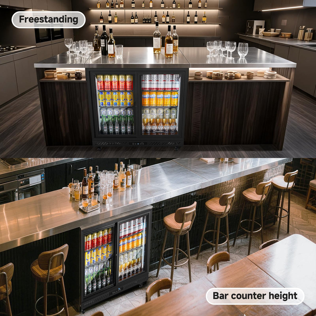 BODEGA BODEGACOOLER Back Bar Cooler,7.7 Cu.ft Commercial Beverage Refrigerator with 2 Sliding Glass Doors, Stainless Steel Top,Beverage Fridge Perfect for Beer,Wine,Soda,DOE Approved