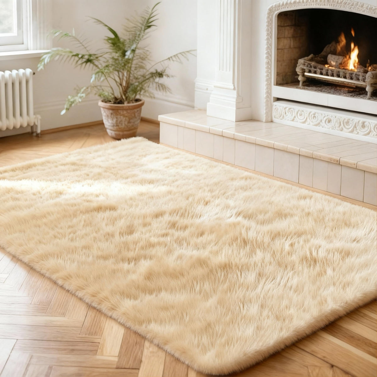 SWGRT 2x3 Solid Fluffy Camel Area Rug – Washable, Durable,Small Bedroom Rug, Non-Slip High Pile Shag Rugs for Living Room, Bedroom, Bedside, Dorms, Nursery Rooms, Kids Room, Soft Indoor Floor Carpet