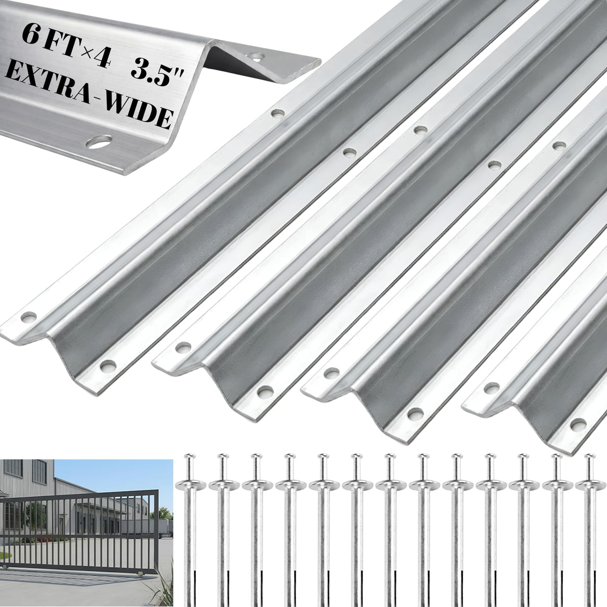 24 FT Extra Wide 3.5" Wide Heavy Duty V-Track for Sliding Gate, Compatible with 4" & 6" V-Groove Wheels, Galvanized Steel Ground Track Modular Design for Driveway, Warehouse & Industrial Gates