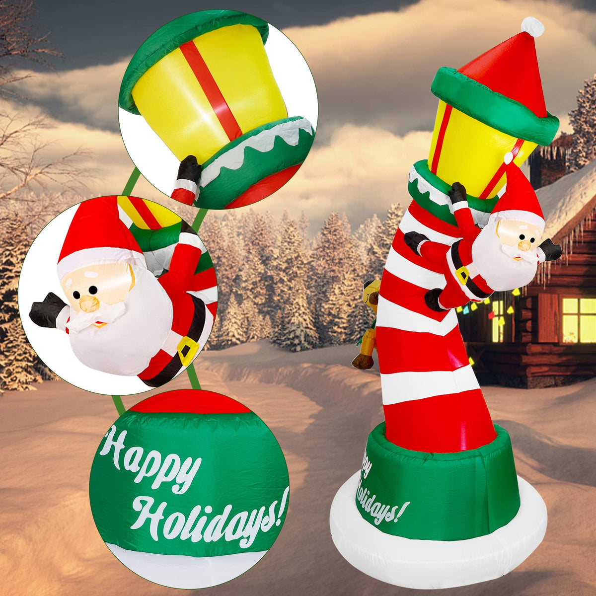 Lulu Home 9FT Christmas Inflatable Decorations, Giant Lighted Lighthouse with Santa and Reindeer, Xmas Blowups with Drawstring Bags for Winter Holiday Yard Lawn Garden Outdoor Decor