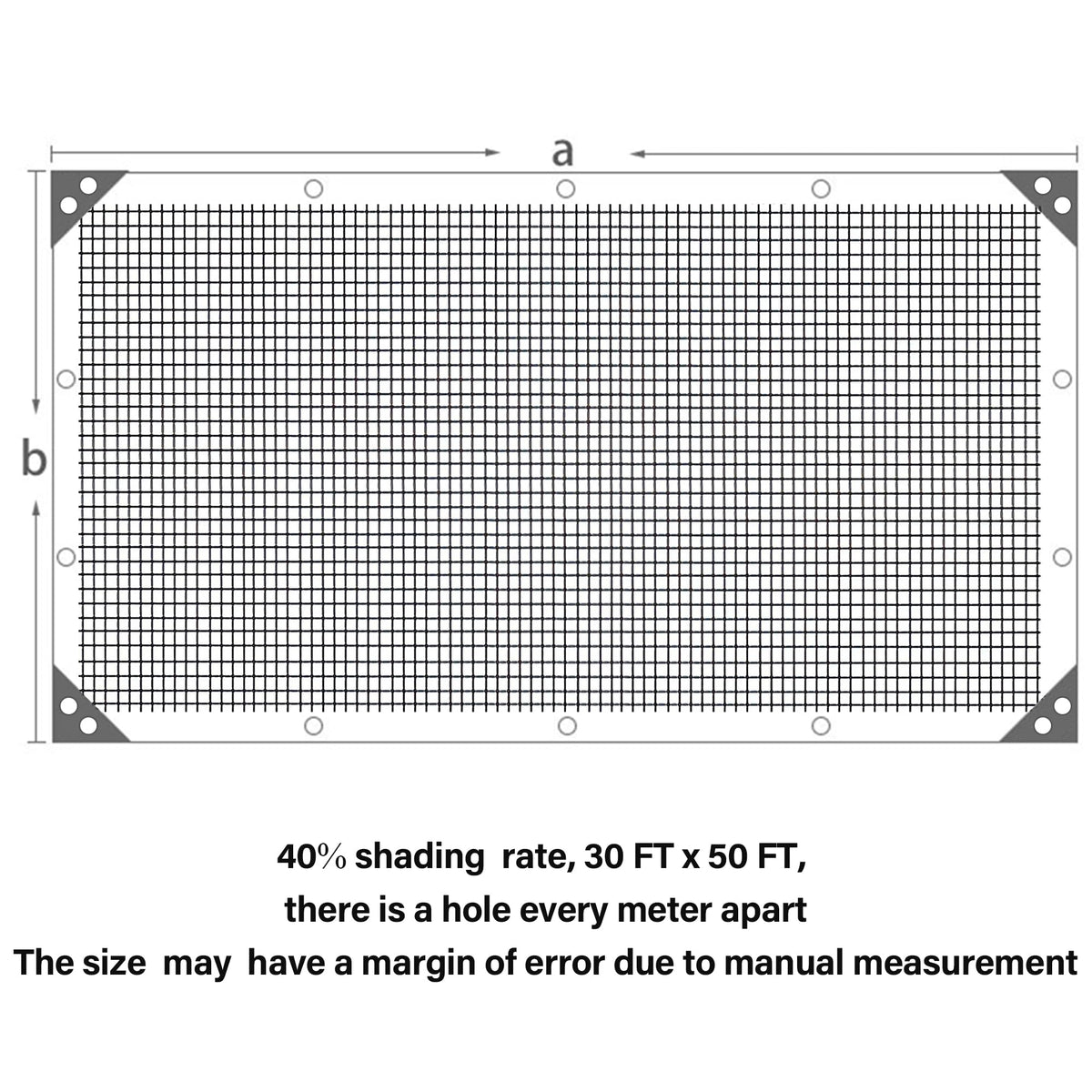 winemana Black Shade Cloth 40%, 30x50 FT Mesh Tarp - Garden Shade for Greenhouse, Patio, Vegetables, Plants Cover and Chicken Coops, Sun Shade Net for Outdoor Protection with Reinforced Grommets
