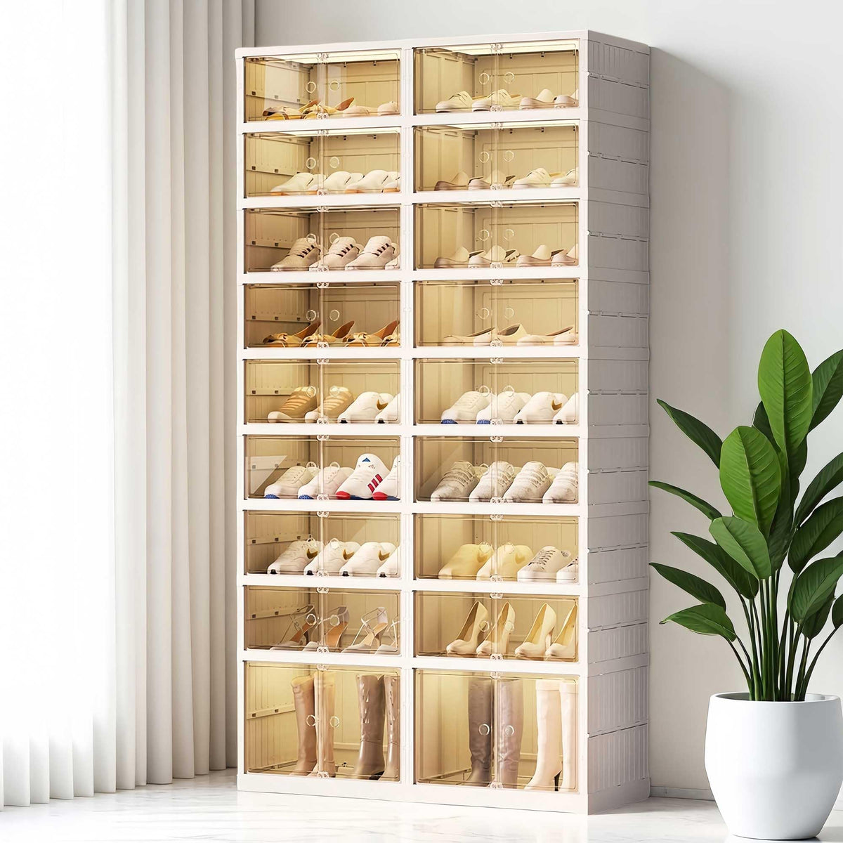 ZENTOBAX 9-Tier Foldable Shoe Rack Organizer for Closet, Holds 36 Pairs Collapsible Plastic Storage Cabinet with Doors, Easy Assembly Large Shoe Shelf