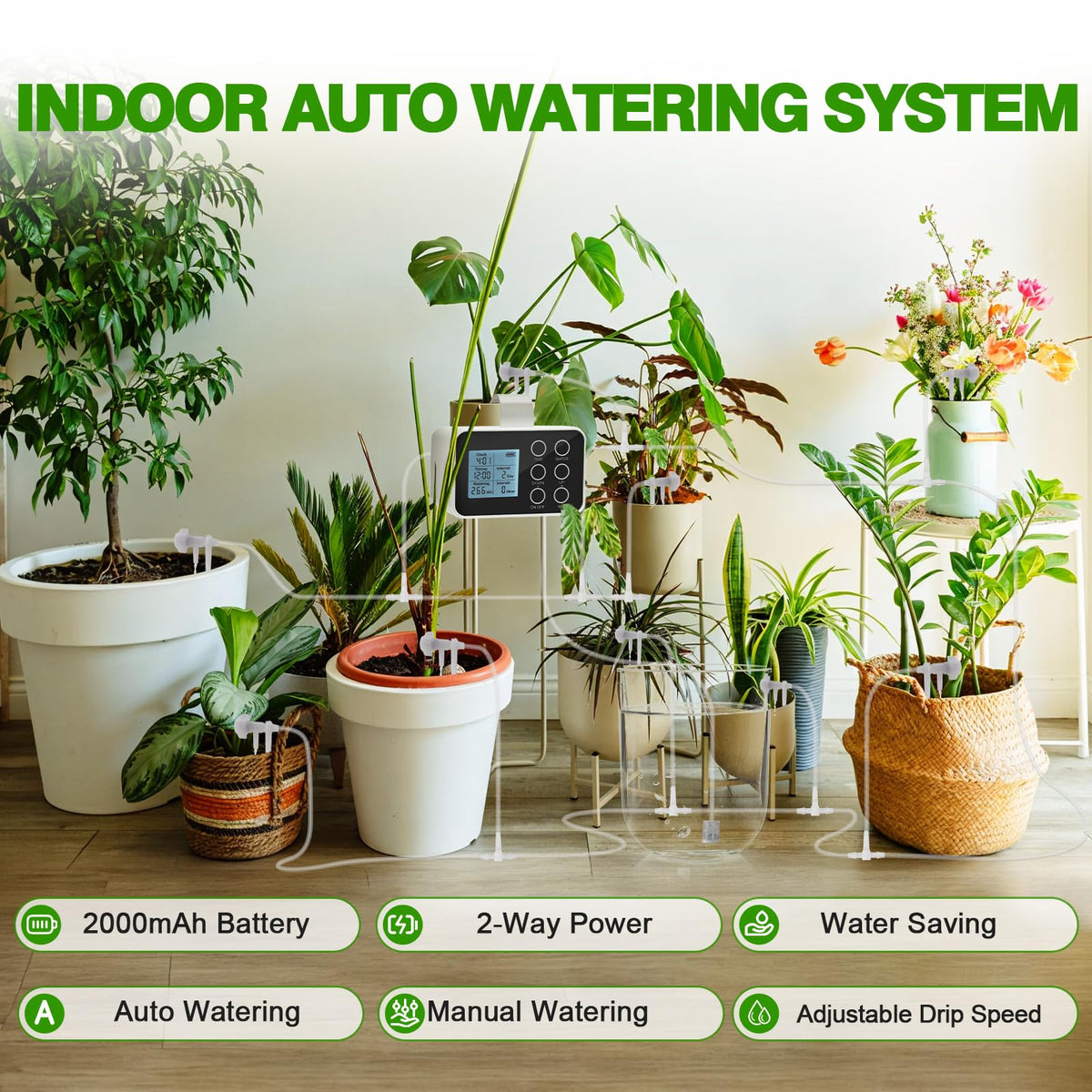 Upgrade Auto Plant Watering Devices Indoor, Plant Waterer for 20 Potted Plants, Houseplant Watering System, Up to 30-Day Programmable Water Timer, Automatic Drip Irrigation Kit for Vacation