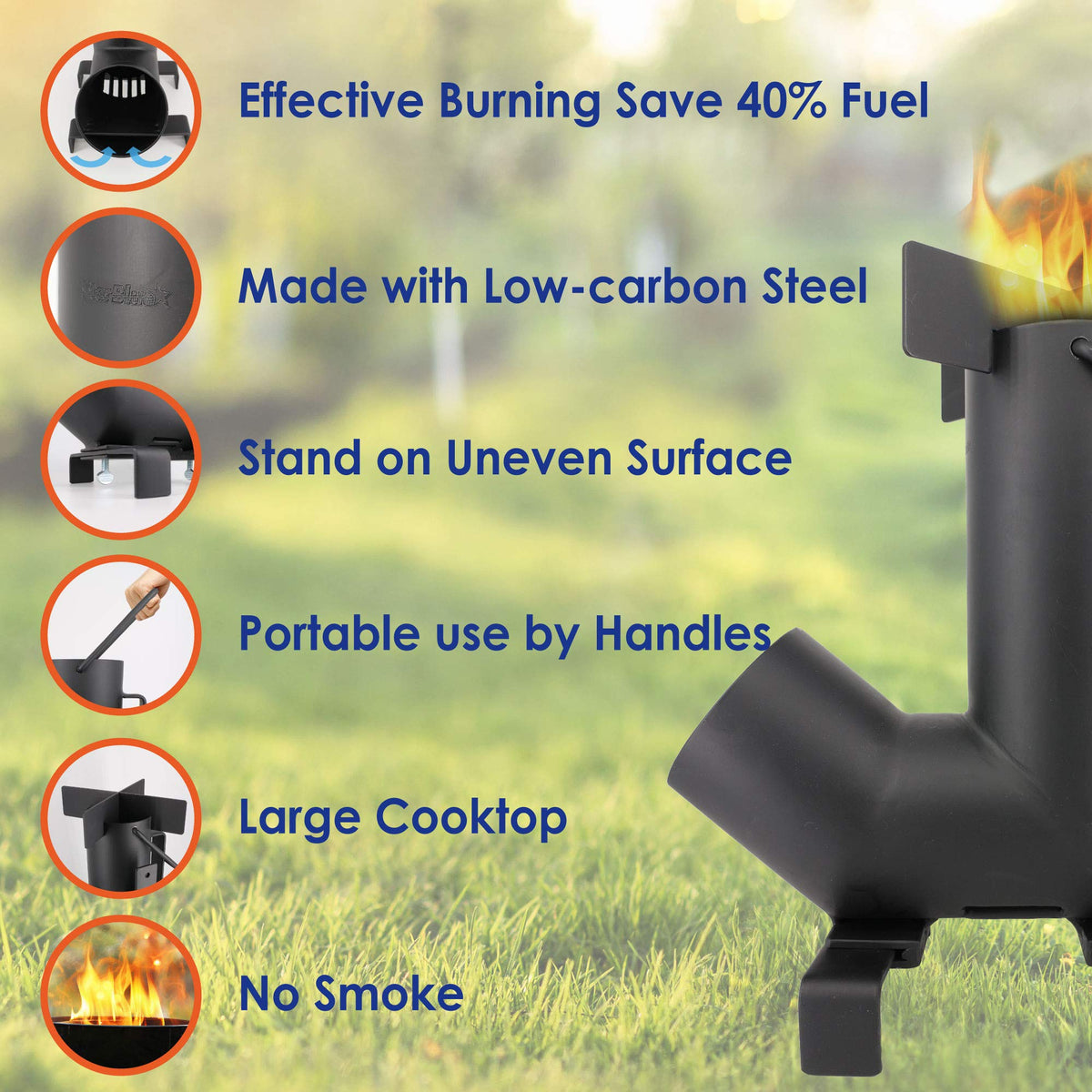 Camping Rocket Stove and 16 Inch Cast Iron Griddle Pizza Pan by StarBlue