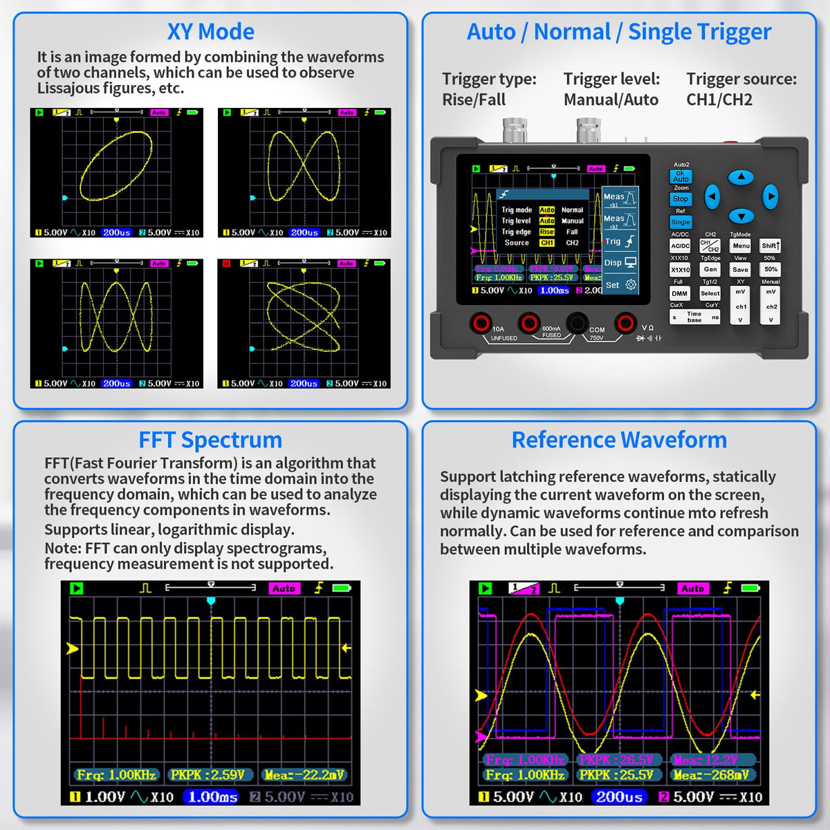 LCD Handheld Digital Oscilloscope Kit - 2 Channel 3.2" TFT Multimeter Oscilloscope Signal Generator Mini Automotive Oscilloscope Bandwidth 120Mhz Digital Oscilloscopes Portable 250MSa/s Sampling Rate