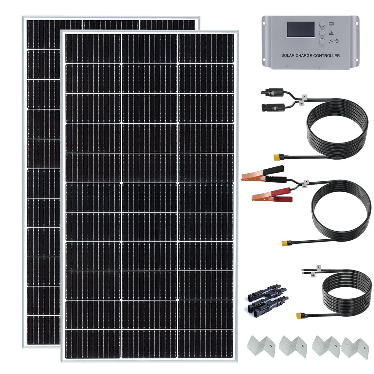 WUZECK 200 Watt 12Volt/24Volt Solar Panel Starter Kit 2PCS 105W Monocrystalline Module 20A Charge Controller for RV, Boats, Trailer, Camper,Cabin Off-Grid System(200W Solar kit)