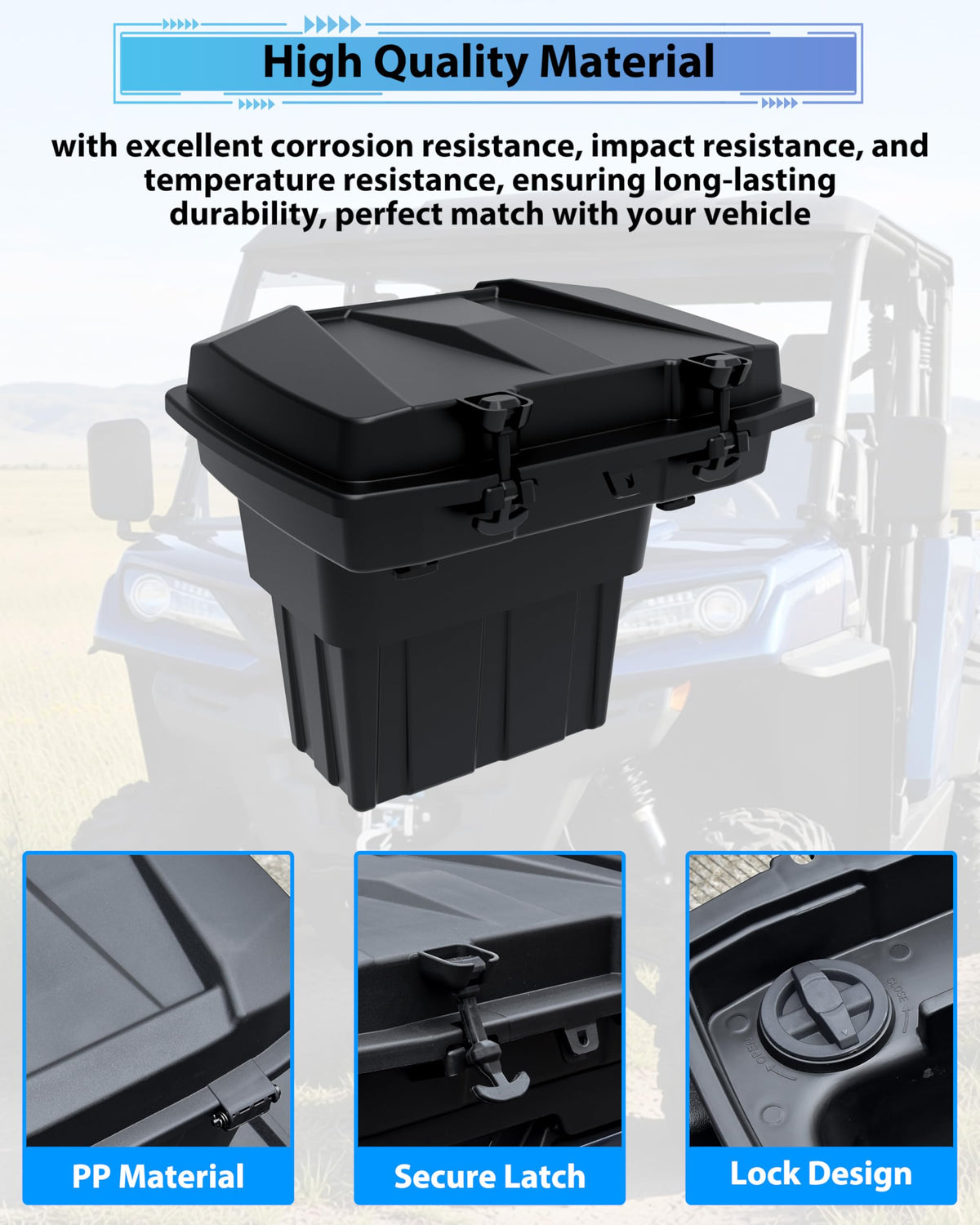 KEWISAUTO Rear Cargo Box for CFMOTO UFORCE 1000/1000 XL 2019-2025 Accessories, 20L Double Layer Removable Rear Bed Storage Box Tool Box Waterproof Poly Storage Bin