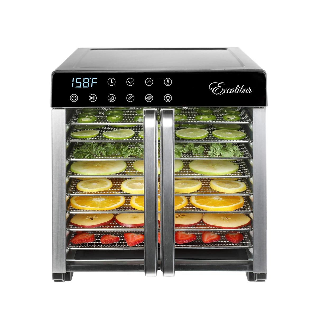 Excalibur Food Dehydrator 8-Tray for Jerky, Fruit, Vegetables, Herbs, Pet Treats, 7.2 Cu Ft Drying Space with Adjustable Temperature Control and 80 hour digital timer, 8-Tray, Stainless Steel