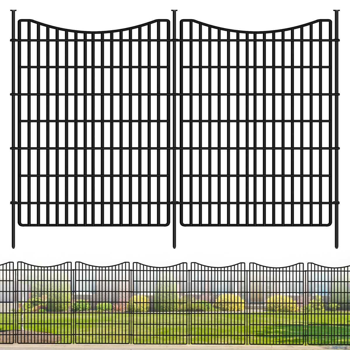 10 Panels No Dig Dog Fence Outdoor for Yard, 48 in (H) x 23.6 ft (L) Animal Barrier Fence Rustproof Metal Wire Panel Border for Dog, Tall Garden Fenceing Panels Temporary Ground Stakes for Yards,Patio