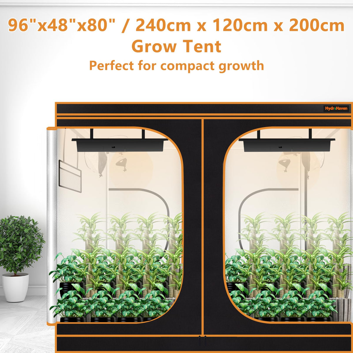 HydroHaven 8x4 Grow Tent Kit (96"x48"x80") - Heavy-Duty 600D Diamond Mylar Lining, 98% Reflective, Viewing Window & Waterproof Floor Tray for Hydroponics Indoor Growing