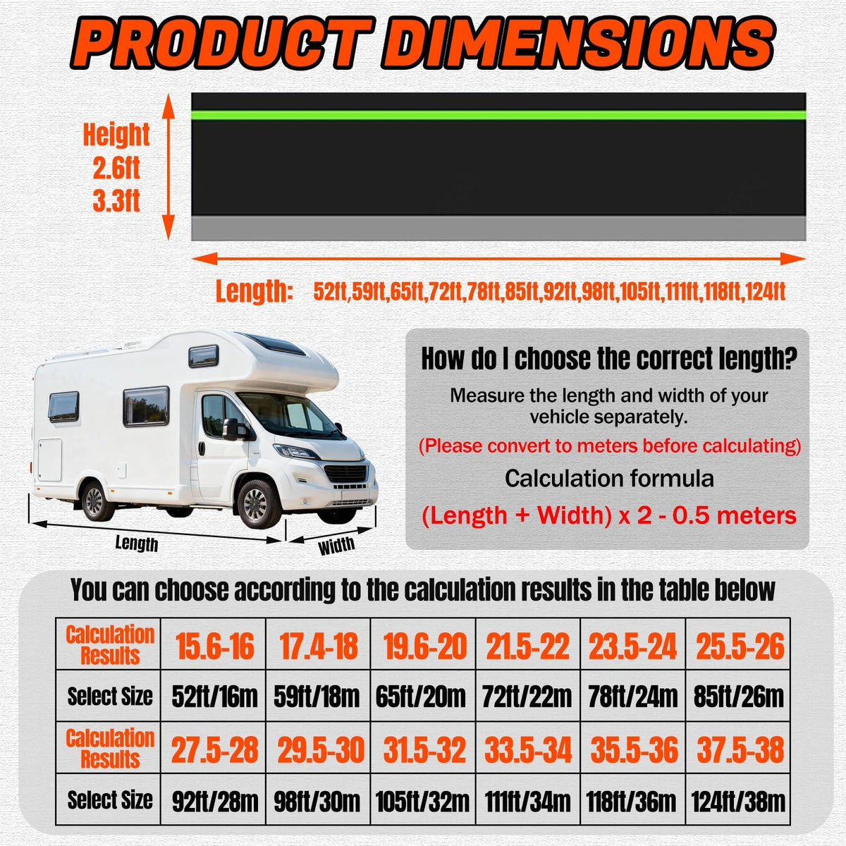 JeCgRrY RV Skirt for Travel Trailer, Panels Wind and Snow Proof, Camper skirting, All-Weather Protection Barrier with Easy Installation Kit Night Reflective Strip(2.6ft High,20m/65ft)