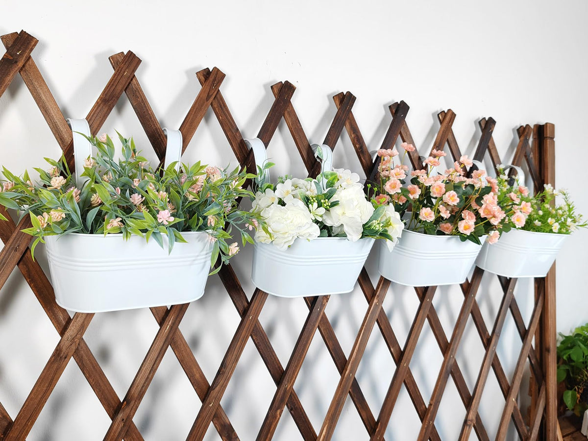 Joyfernal 12" Balcony Railing Planters, Outdoor Hanging Planter for Fence, Stylish Metal Porch Deck Flower Pot for Herbs & Succulents (White, Pack of 2)