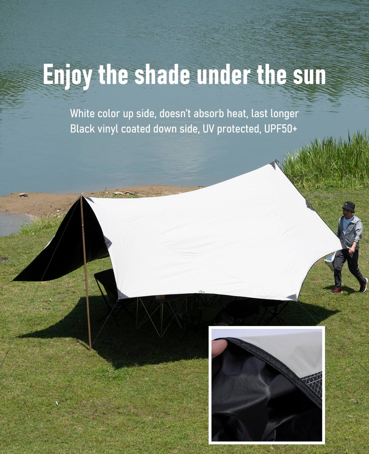 iClimb Waterproof Sun Shield Tarp UPF 50+ for Tent Hammock Camping Backyard Party (Tarp 18' × 17'9")