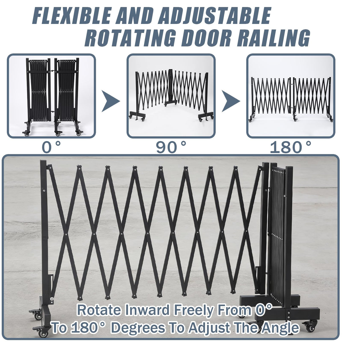 23.5FT Industrial Metal Expandable Barricade，Retractable Traffic Fence with Casters, Folding Security Gate，Portable Barricade Gate for Construction Area, Traffic Control, Cordon(Black