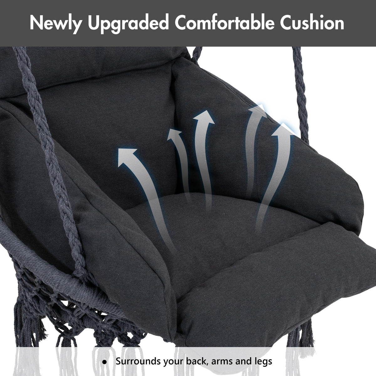ANOW Hanging Swing Chair with Stand Included, Heavy Duty Hammock Chair with Stand and Removable Padded Cushion, Max 400 Lbs, Dark Grey