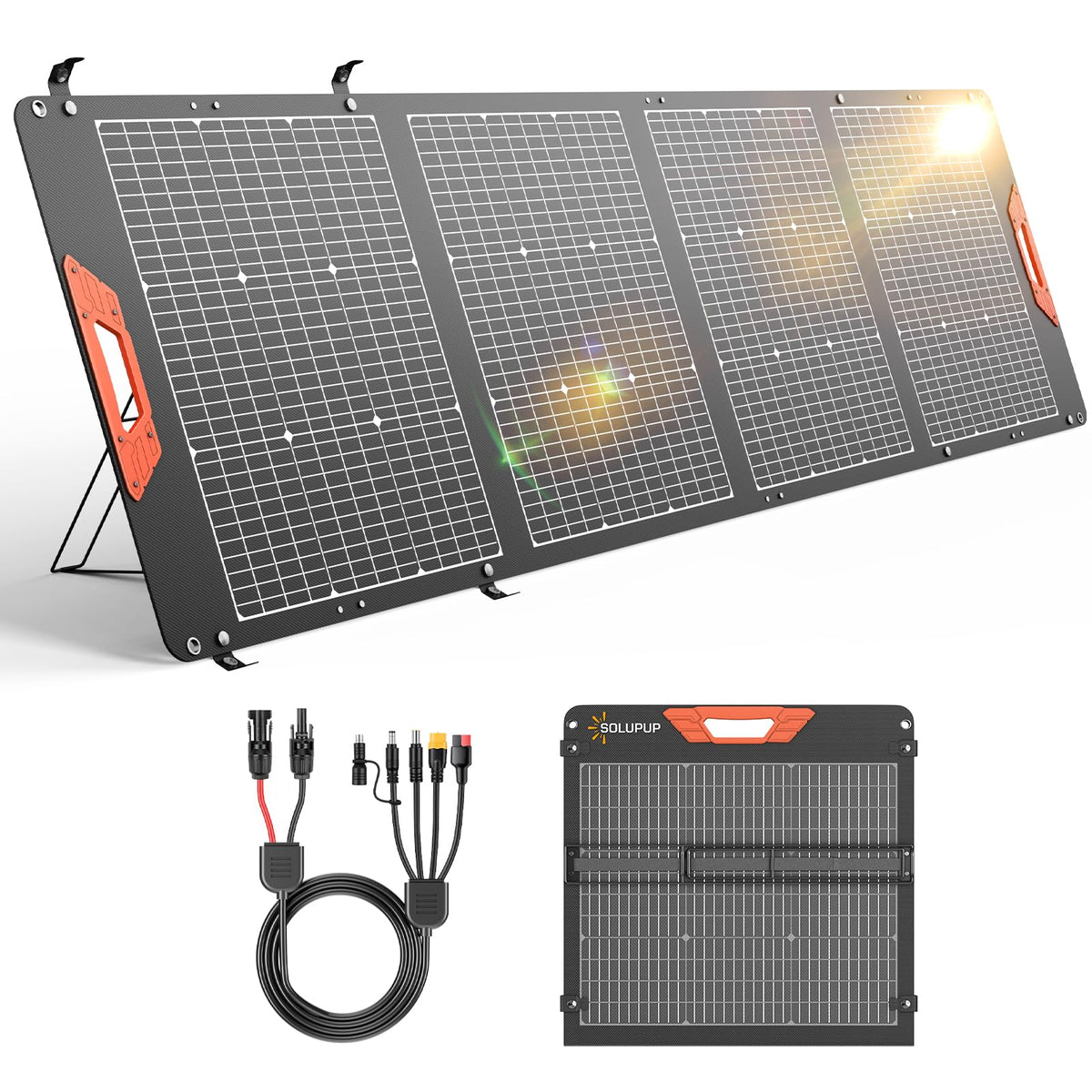 SOLUPUP 200W Portable Solar Panel – 24% High Efficiency Bifacial Solar Panel with MC4 Output, IP65 Waterproof Foldable Solar Charger with Kickstand for Power Station RV Camping Off-Grid and Blackouts