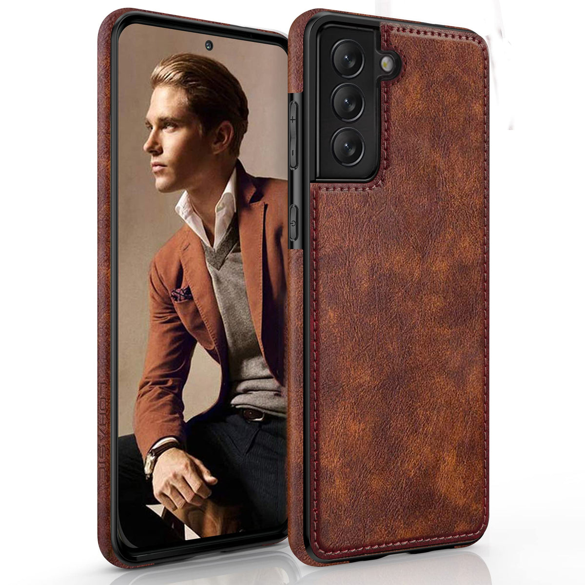 LOHASIC for Galaxy S22 Case 5G, Premium Leather Luxury PU Non-Slip Grip Rugged Bumper Shockproof Full Body Protective Cover Men Women Phone Cases for Samsung Galaxy S22 (2022) 6.1 inch - Brown