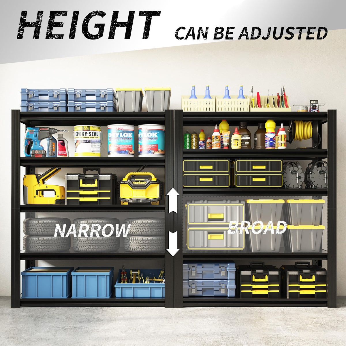 EKJ 78" H Garage Shelving 3000LBS Heavy Duty Storage Racks, Adjustable 5 Tier Metal Shelves Unit, Industrial Utility Shelves for Workshop, Basement, Home Office 78" H*47.2W*18D