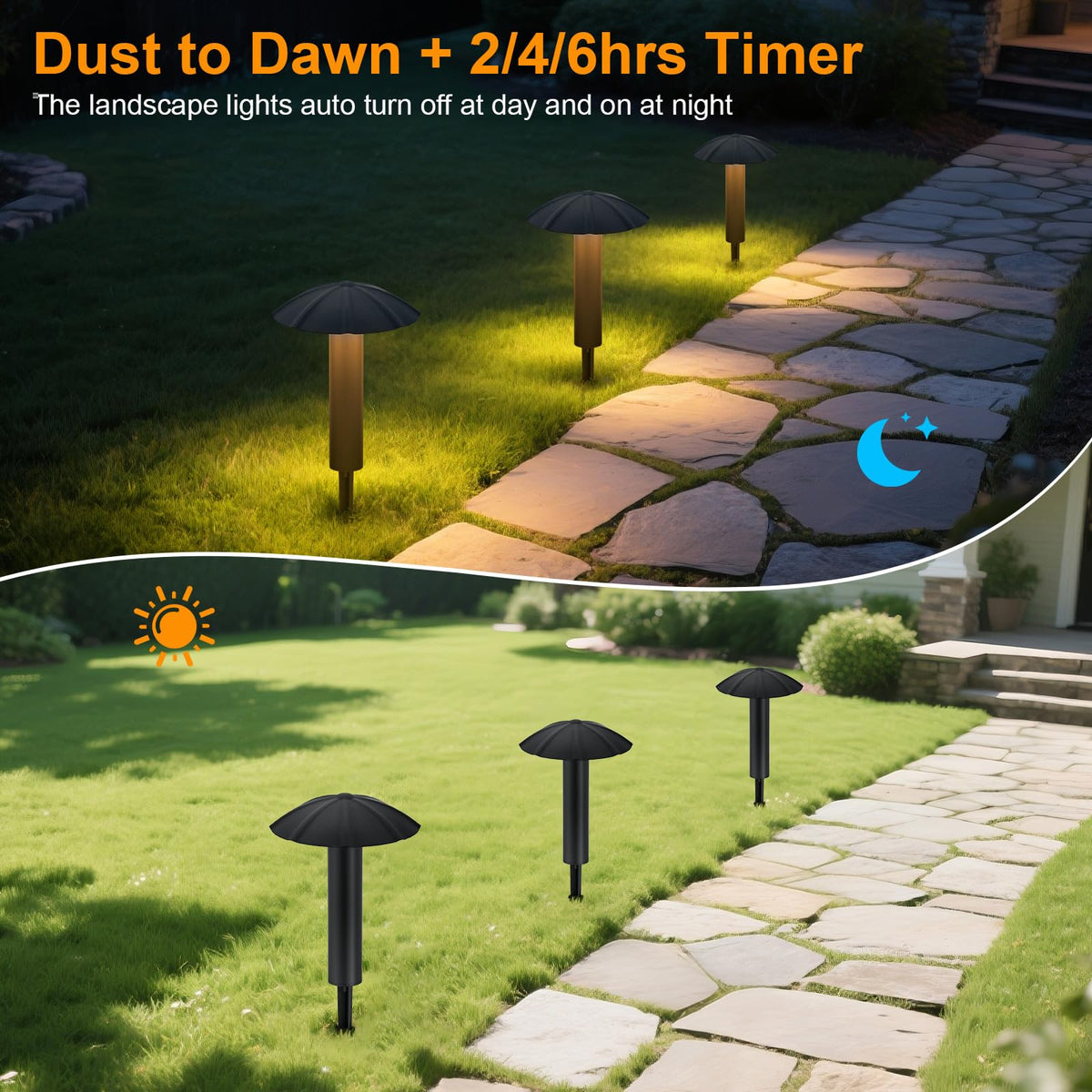 ALYFC 8 Pack Low Voltage Landscape Lighting Kit: All-in-One-Set Easy Setup - Dusk to Dawn Auto On/Off &Timer - 3W Outdoor Waterproof Metal Pathway Lights for Garden Yard Walkway Driveway