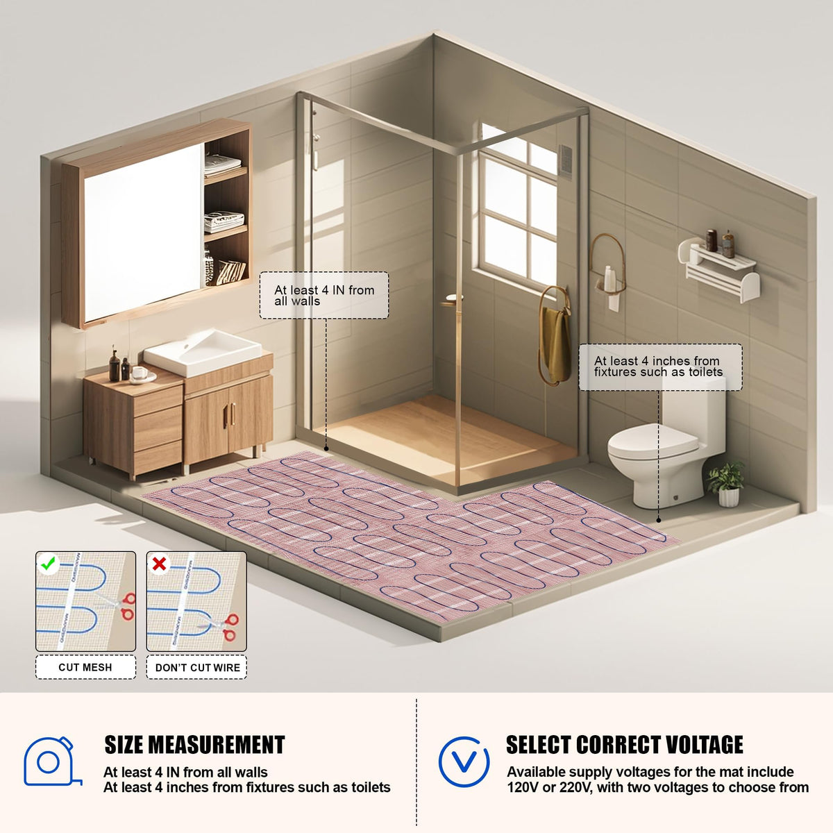 BLARALA Electric Radiant Floor Heating System, 100 Sq.ft Electric Heated Floor Mats for Bathroom, Includes Programmable Thermostat, Heat Mat, Installation Monitor, and Temperature Sensors(240V)