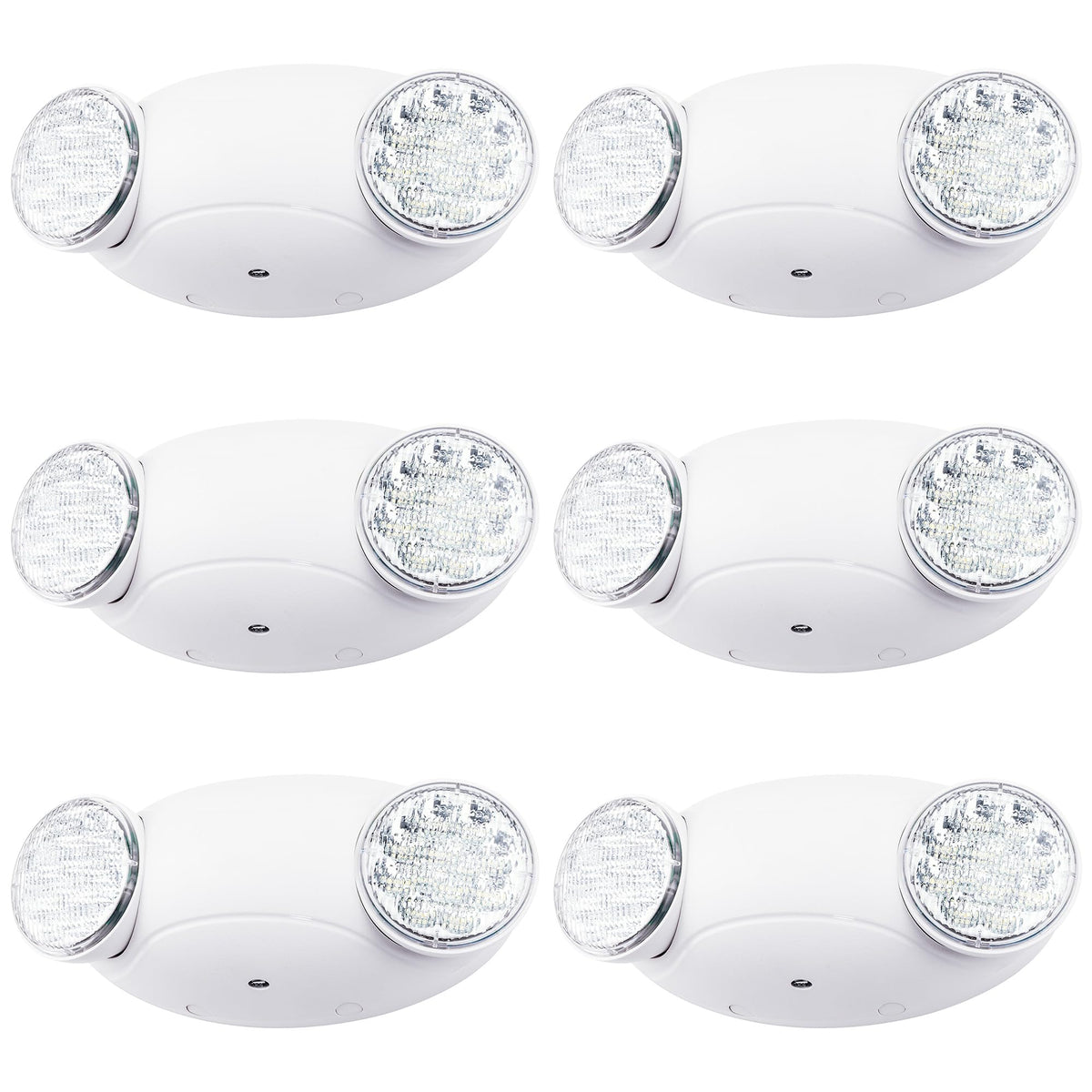 LIT-PaTH LED Emergency Lighting Fixtures with 2 LED Bug Eye Heads and Back Up Batteries- US Standard Exit Light, UL 924 and CEC Qualified, 120/277 Voltage, White, 6-Pack