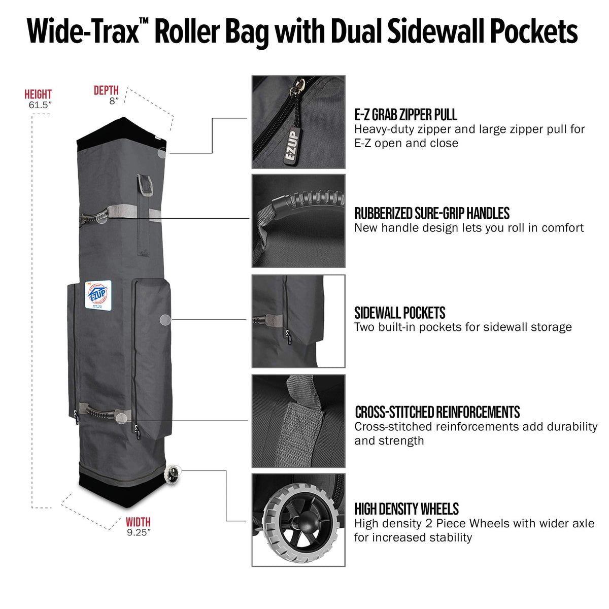 E-Z UP ES100S Instant Commercial Pop Up Canopy Tent, 10' x 10' with 3 Sidewalls, 1 Mid-Zip Sidewall and Wide-Trax Roller Bag, White
