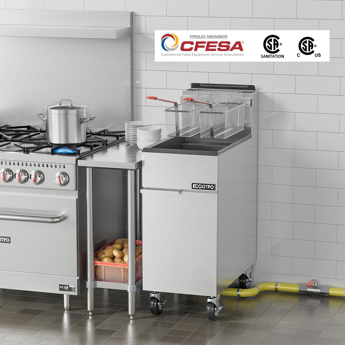 EGGKITPO ECF4-NG 50LB 120,000 BTU Natural Gas Fryer and 29 Inch Large Countertop Griddle Commercial Electric Griddle (120v 3500w)