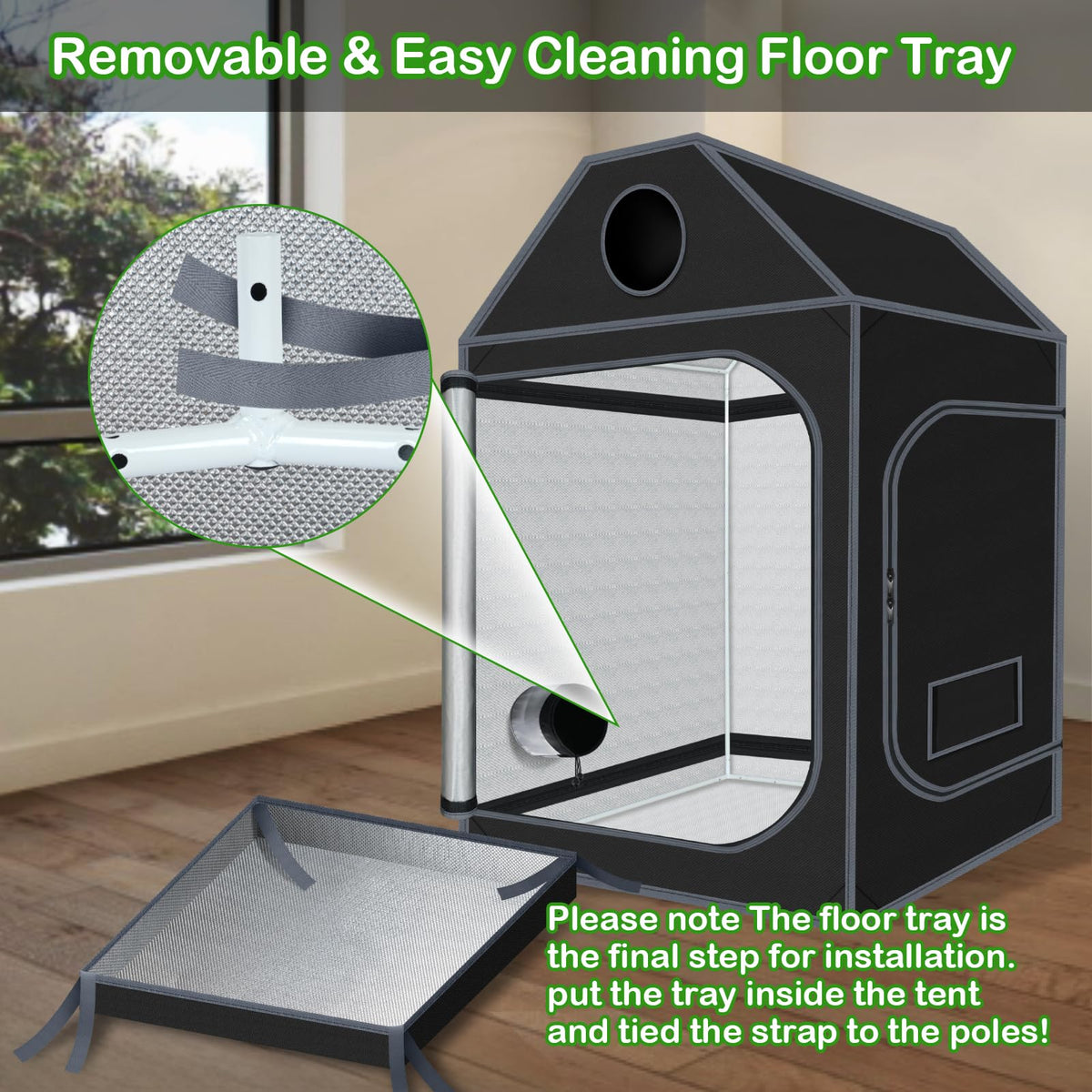 5x5 Grow Tent, 60"x60"x72" Roof Cube Plant Grow Tent, Indoor Growing Tent with Observation Windows, Lightproof Roof Cube Tent with Floor Tray, Mylar Hydroponic Tent