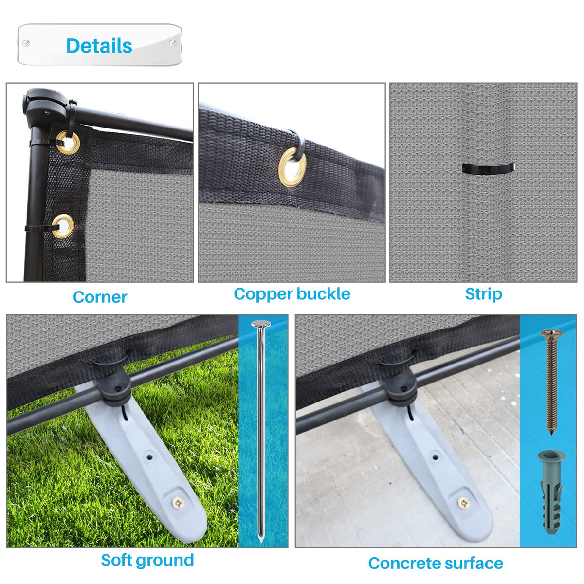 Patio 6' x 24' Outdoor Privacy Screen Freestanding Temporary Fence Panels Net Cover with Metal Poles for Outside Backyard Pool Garden Air Conditioner Fencing, Light Gray