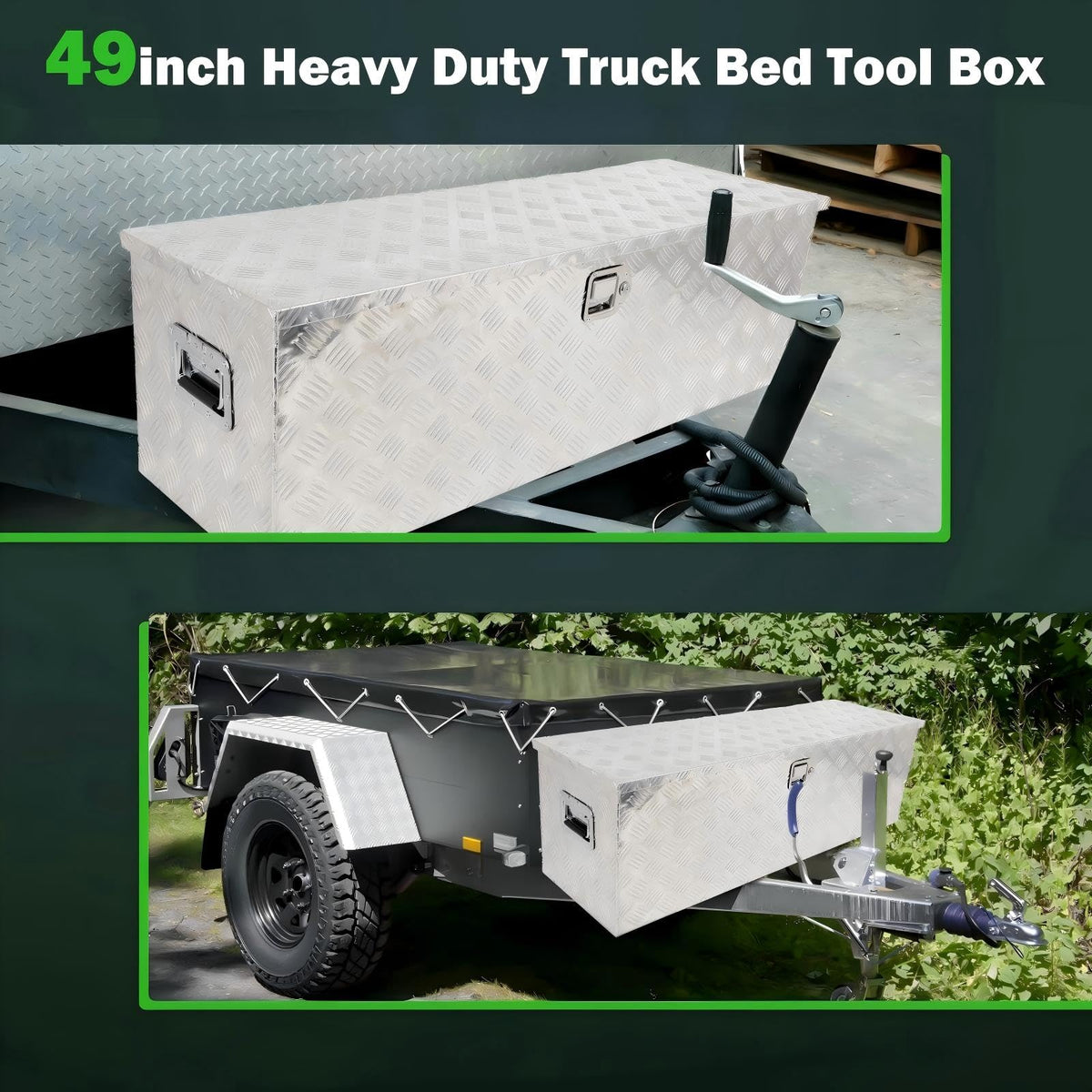 SCITOO 49 Inch Aluminum Diamond Plate Truck Bed Tool Box,Heavy Duty Crossover Storage for Most Full Size Pickups,Lockable Weatherproof Chest,Fits 49" Truck Beds,Easy Access to Load and Unload