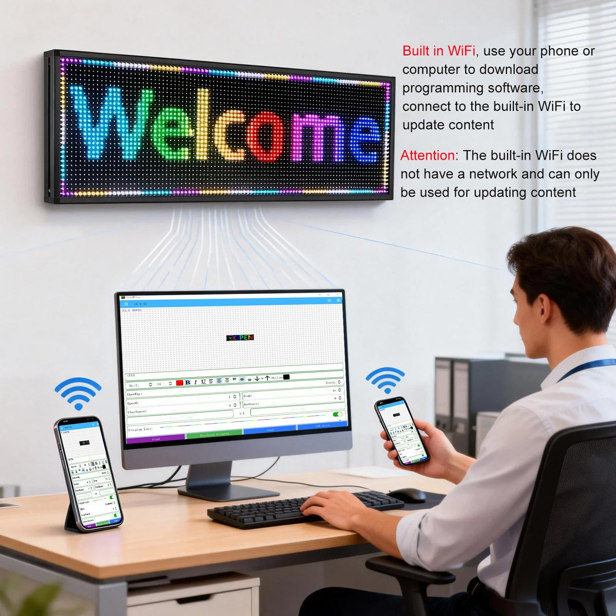 JINBLIZZARD 39"×14" Programmable Led Sign - Scrolling for Business Ads [Indoor/Outdoor] - Digital Message Board with WiFi Control