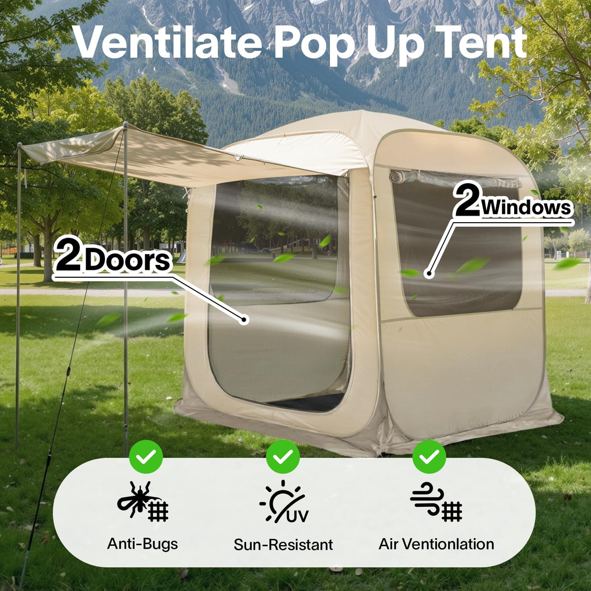 Alvantor® SUV Tailgate Tent with Sunshade Awning, 6x6x6.6ft Waterproof Car Tent for 2-3 People, Instant Pop up SUV Tent with PVC+Oxford+Mesh Material