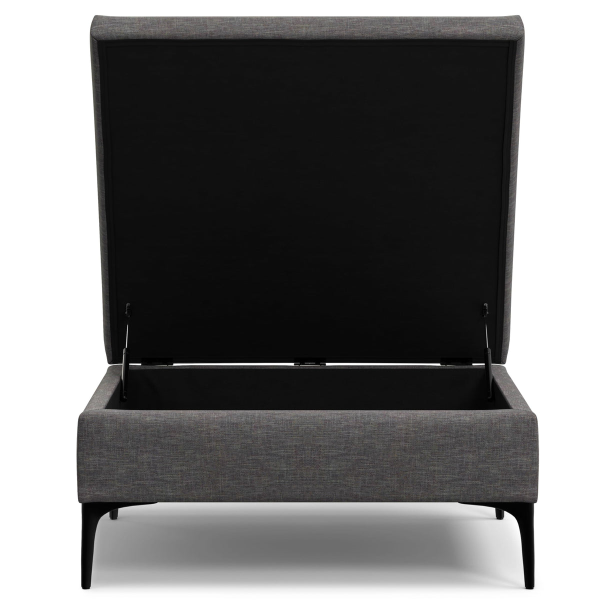 SIMPLIHOME Rebecca 36 inch Wide Contemporary Square Mid Century Coffee Table Storage Ottoman with Lift Up Lid in Slate Grey Polyester Linen, Assembled, For the Living Room, Entryway and Family Room