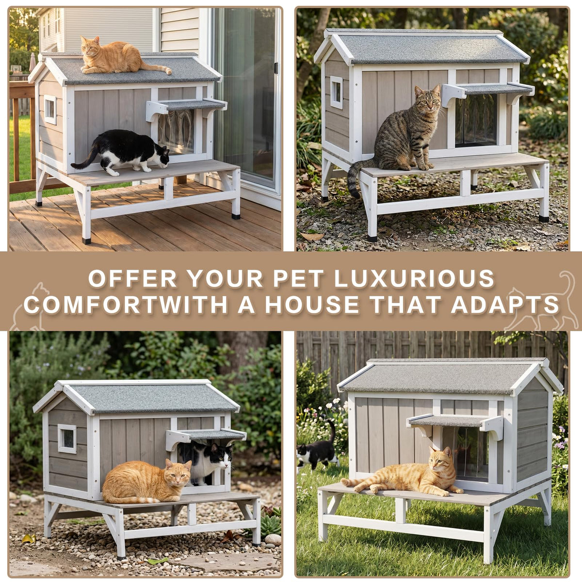 Pawbuilt Outdoor Cat House – Weatherproof Wooden Shelter with Elevated Base, Balcony & Openable Roof, 2-Story Cozy Condo with Built-in Cat Scratch Mat for Small, Feral, or Community Cats