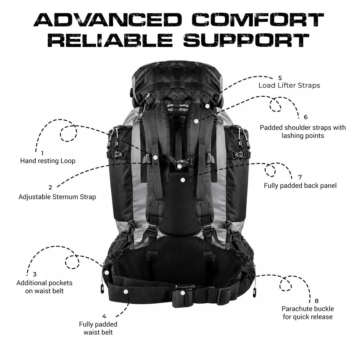 Stikage UltraSonik 65L Front Access Internal Frame Hiking Backpack for Men and Women – Lightweight Waterproof Trekking & Camping Backpack with Rain Cover, Hydration Bladder compatible