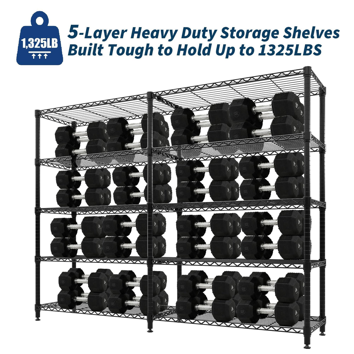 Garvee 71"Wide Storage Shelves Metal Shelving Units 5 Tier, Wire Shelving Rack 1325LBS Heavy Duty Adjustable for Storage, 71"W x 15.8"D x 70.5"H Standing Shelf Unit, for Kitchen Garage Pantry Basement