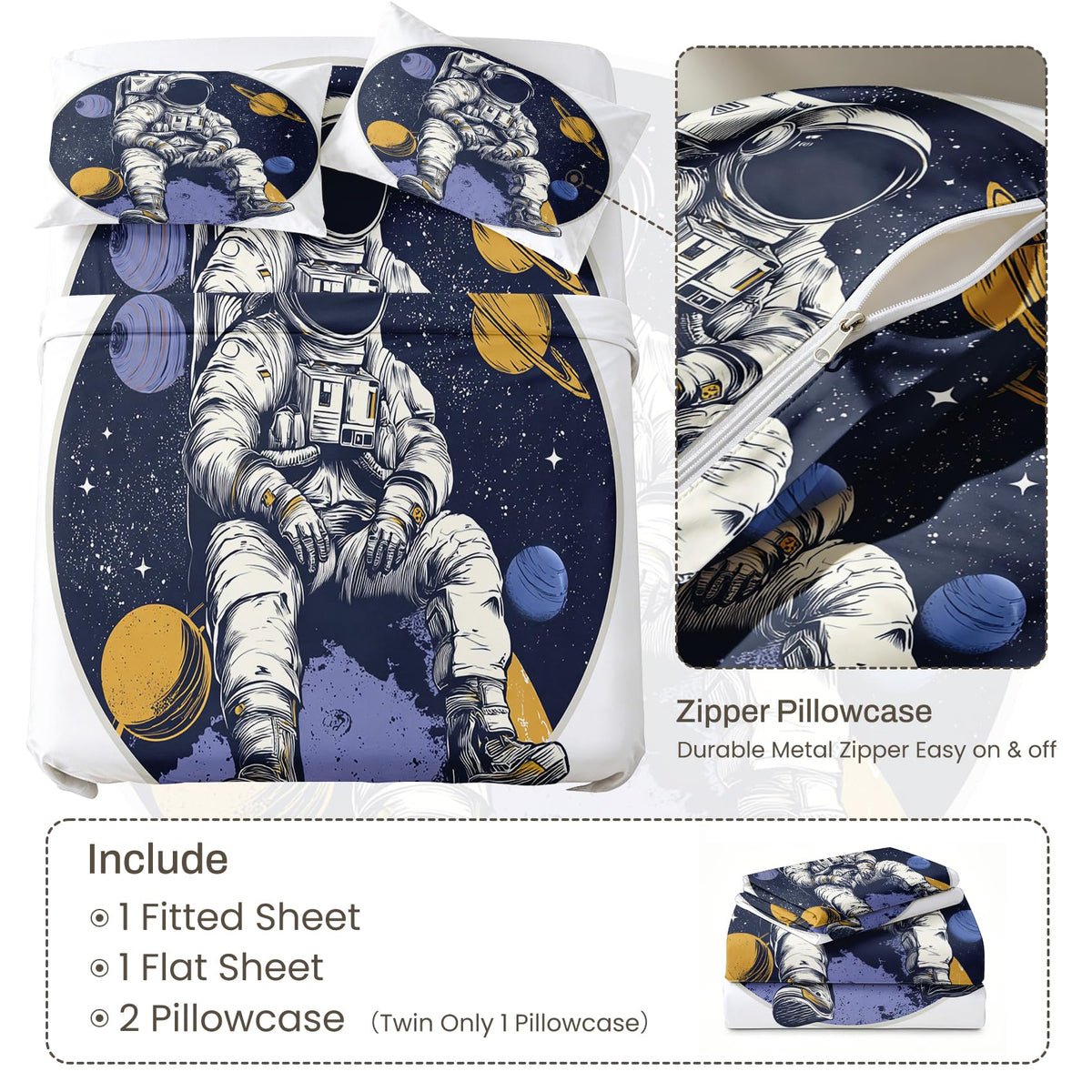 Astronaut Queen Bedding Set Boys Spaces Sheet Sets